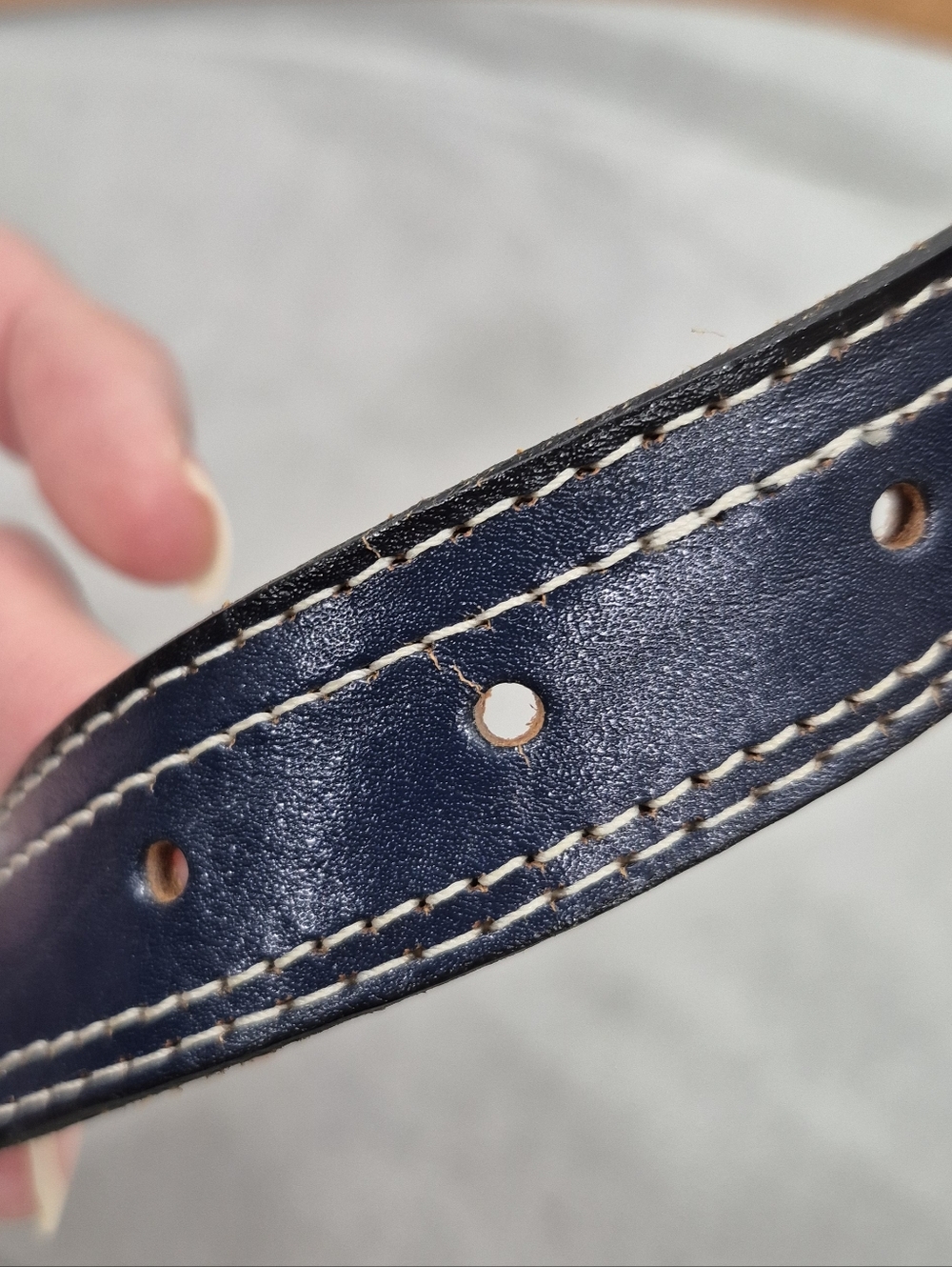 Classic Navy Leather Belt with Brass Buckle - Picture 12 of 12